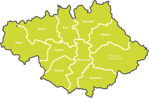 Map showing the regions of greater Manchester